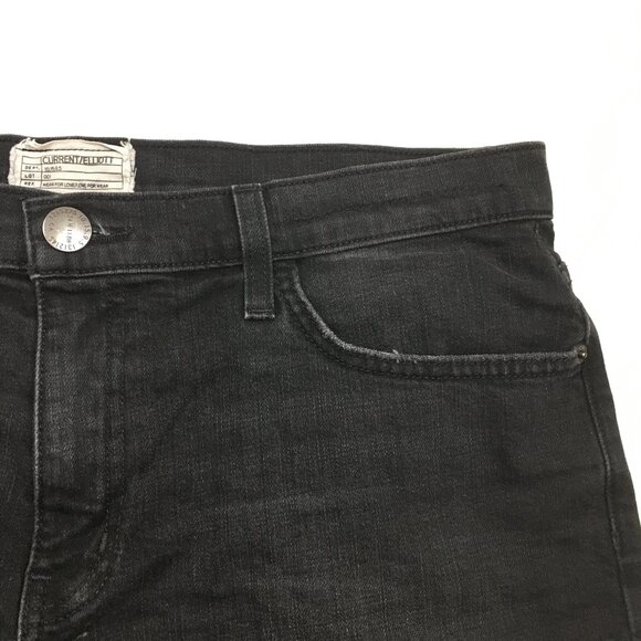 CURRENT ELLIOTT Logo Hardware Townhouse Black THE GAM Raw Edge Hem Denim Shorts - Picture 6 of 11